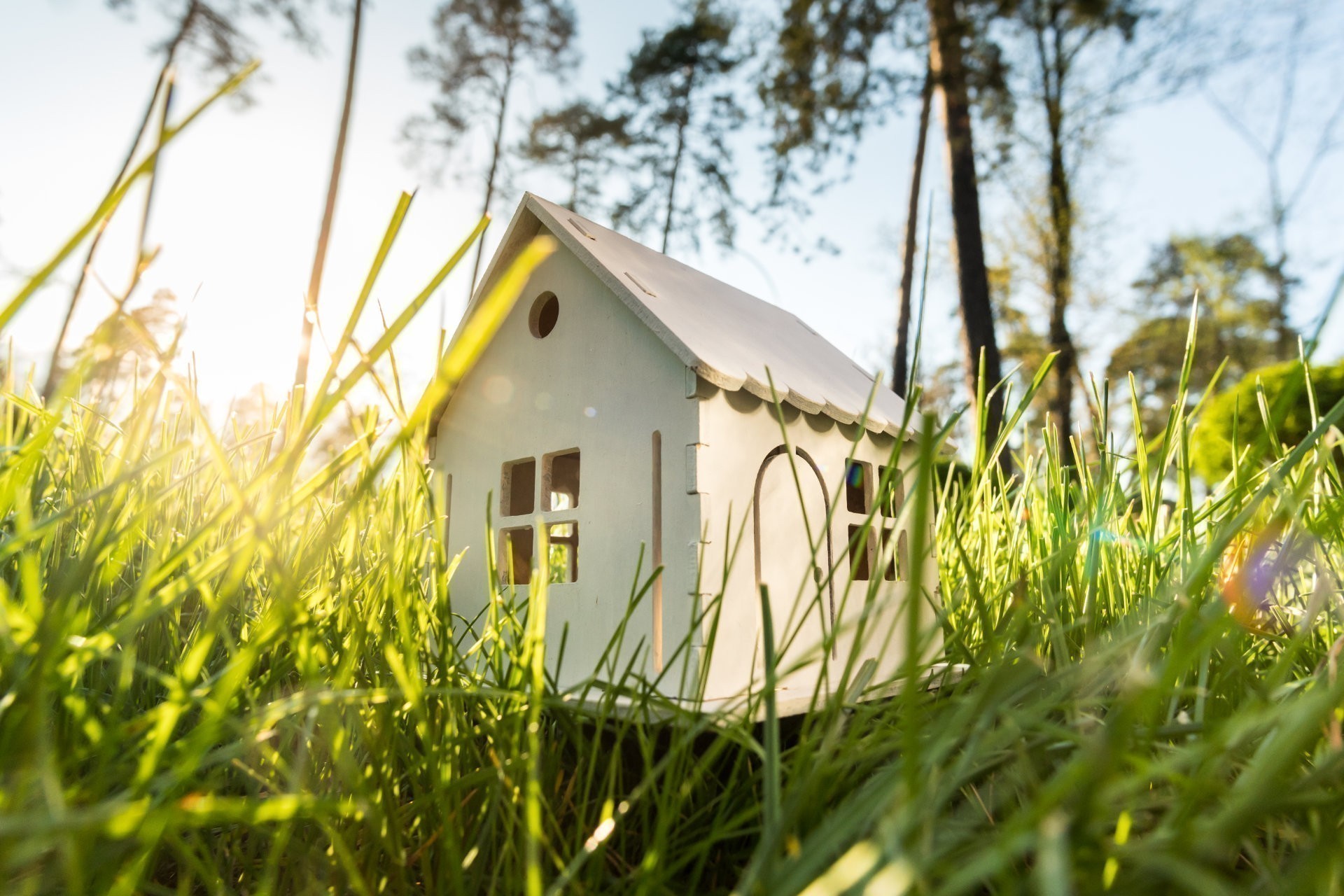 Immobilie kaufen Bremen: Holzmodell eines Hauses auf einer grünen Wiese